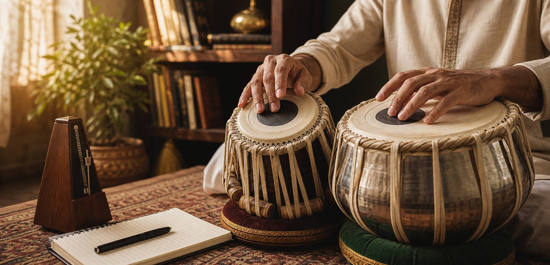 Warm tabla coaching setup for About Us page